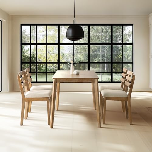 4-Piece Farmhouse Dining Set, Wooden Dining Table with 2 Chairs, Bench Seat | Upholstered Chairs and Bench, Mid-Century Modern Wooden Kitchen Table Set for Dining Room, Small Spaces, Rubberwood Legs - size: 1 Table With 2 Chairs+ 1 Bench