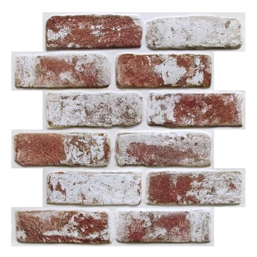 3D Faux Brick Wall Panels Peel and Stick,10 Pcs of 12"X12",Small Size Self Adhesive Brick Wallpaper Background for Interior Wall Decor, Whitewash Red - color: Whitewash Red