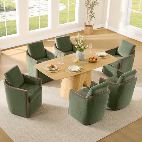 CHITA Upholstered Dining Chairs Set of 4 with Hidden Casters, Moss Green | Fully Assembled Modern Dining Chair with Backrest & Wood Armrest, Chenille Barrel Chairs for Dining Room, Kitchen Chairs - color: Moss Green, size: set of 4