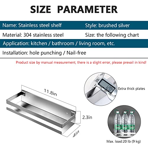 Rustproof Metal Storage Floating Shelves Wall Mounted Rectangular Shelf for Bedroom,Bathroom, Living Room, Kitchen, and Laundry Room,Nail-Free Wall-Mounted Shelves（11.8 Inch Silver） - color: Silver, size: 11.8in（30cm)