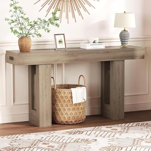 IDEALHOUSE 63" Entryway Table with Power Outlet, Console Table for Entryway | Grey, Wooden Sofa Table, Long Narrow Hallway Foyer Table for Entryway, Hallway, Living Room - color: Grey