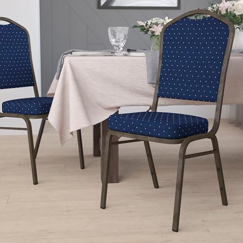 Flash Furniture Hercules Crown Back Stackable Banquet Chair, Navy Blue | Gold Vein Frame, Fabric Upholstery - color: Navy Blue Dot Patterned Fabric/Gold Vein Frame, size: Set of 1