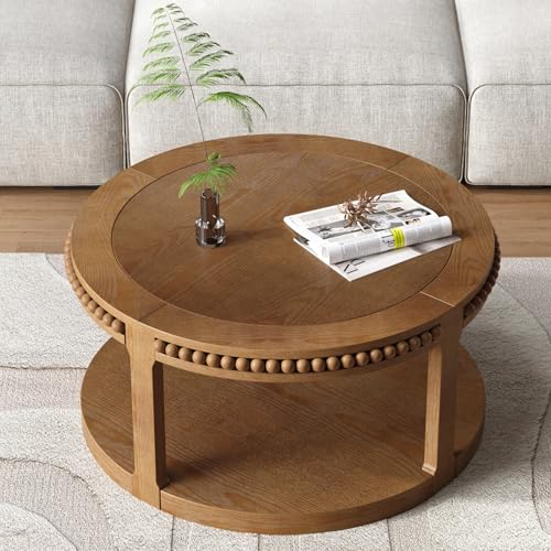 Round Wood Coffee Table, Farmhouse Rustic Circle Coffee Tables, 2-Tier Solid Wood Coffee Table for Living Room Apartment Office-31.5'' Walnut - color: 2tier-walnut Wood, size: 31.5''Round