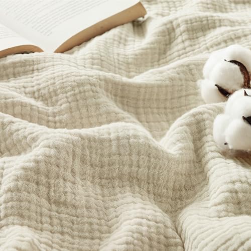 Bedsure 100% Cotton Muslin Blanket King Size for Bed - 4-Layer Lightweight Breathable Summer Gauze Muslin Blanket for Adults, Soft Thin Bedspread Coverlet All Season, Linen Beige, 108x90 Inches - color: 00 - Beige, size: King (108" X 90")