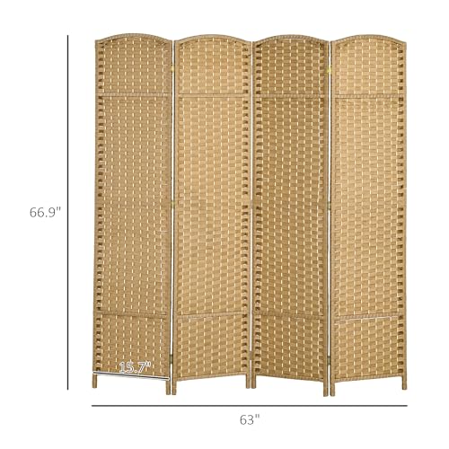 HOMCOM Room Divider 4 Panel Folding Privacy Screen 5.6' Tall Black | Folding PP Wall Partition, Pine Wood Frame, Freestanding Room Separator, Bedroom Home Office, No Assembly - color: Natural, size: 4 Panel
