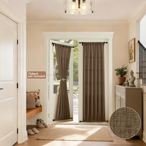 Tollpiz Linen Door Curtain Doorway Semi Sheer Curtains Closet Light Filtering Drapes Dual Rod Pocket Boho Window Curtain for Room Divider, 25 x 72 inches Long, Brown, 1 Panel - color: Brown, size: 25"W x 72"L (Pack of 1)