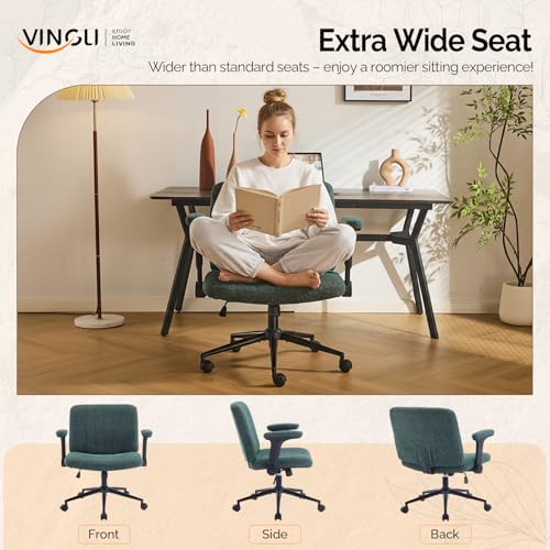 VINGLI Criss Cross Chair with Adjustable Flip-Up Arms,Cross Legged Chair with Wheels,Extra Wide Office Chair,Desk Chair for Home,Office,Vanity,Bedroom,Apartment,Starry Chenille,Dark Green - color: Dark Green