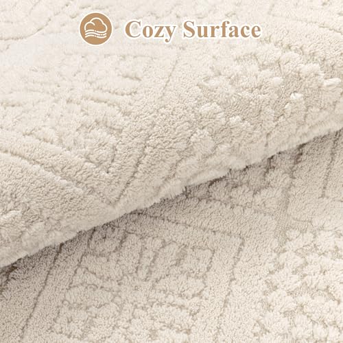U'Artlines 8x10 Beige Washable Area Rug for Living Room | Soft Fluffy, High Low Textured Carpet, Modern Neutral, Geometric, Non Slip Rugs for Bedroom, Dining Room, Kids Room - size: 8 x 10ft