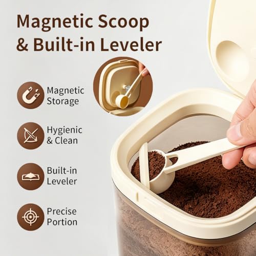 Airtight Food Storage Container with Magnetic Scoop & Built-in Leveler, 800ML Coffee Canister with Date Tracker, BPA Free UV Blocking Food Container for Coffee Beans, Ground Coffee, Tea, Sugar & Flour - color: 800ml