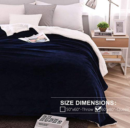 NANPIPER Sherpa Blankets Navy Blue - color: Navy Blue, size: Twin
