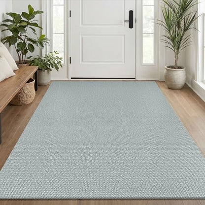 Washable Area Rug, Non Slip Entryway Rug, 4x6 Ft, Turquoise/Gray | Washable Cotton Braided Throw Rug, Non Slip Rubber Dot Backed, For Bedroom, Living Room, Entryway, Kitchen, Foyer - color: Turquoise/Gray, size: 4' x 6' (Rectangular)
