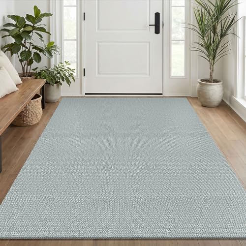 Washable Area Rug, Non Slip Entryway Rug, 4x6 Ft, Turquoise/Gray | Washable Cotton Braided Throw Rug, Non Slip Rubber Dot Backed, For Bedroom, Living Room, Entryway, Kitchen, Foyer - color: Turquoise/Gray, size: 4' x 6' (Rectangular)