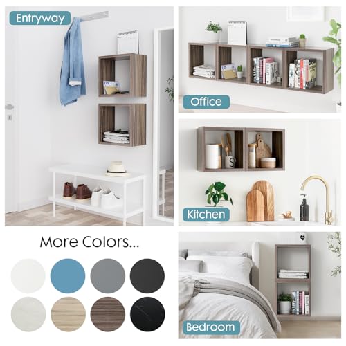 Cube Floating Shelves Set2, Display Shelves Wall Mount 7.75" D x 12.5" W x 12.5" H, (Eucalyptus, Square 2 Cubes) - color: Eucalyptus, size: Square-Set2