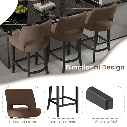 VKNOW Bar Stools Set of 4, 26" Upholstered Counter Height Bar Stools | Modern Counter Stools with Black Rubberwood Legs for Kitchen Island Dining Room Bar, Brown-Black Legs - color: Brown-black Legs, size: Set of 4