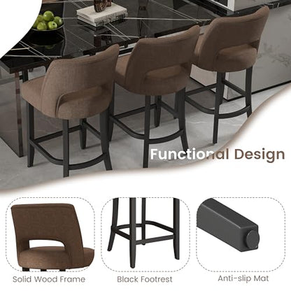 VKNOW Bar Stools Set of 4, 26" Upholstered Counter Height Bar Stools | Modern Counter Stools with Black Rubberwood Legs for Kitchen Island Dining Room Bar, Brown-Black Legs - color: Brown-black Legs, size: Set of 4
