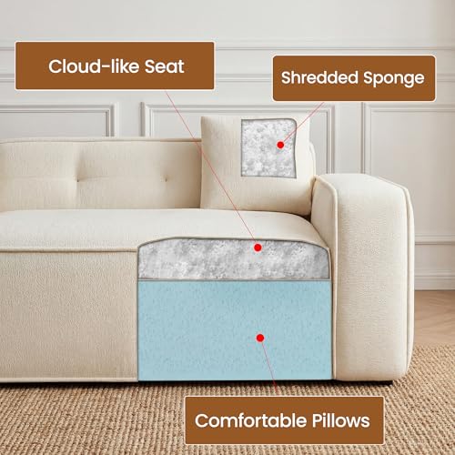 FiveWillowise 100" Cloud Boneless Modular Sectional Sofa,Beige | 2-Seater Loveseat with 24.69" Deep Seat,Floor Couch–Comfy Foam Upholstered Sofa for Living Room,Bedroom,Apartment,Chenille - color: Beige