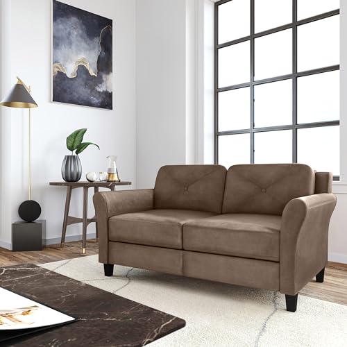 Studio Living Harrington 57.9" Loveseat, Transitional Modern, Pocket Coil Comfort, Easy Assembly, Microfiber Fabric, Brown - color: Brown, size: Loveseat