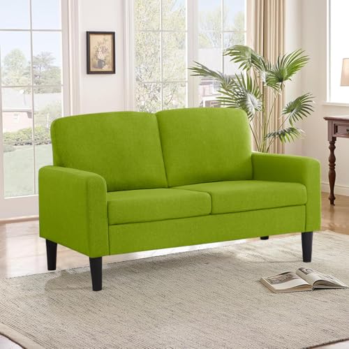 Loveseat Sofa 53" Green Small Couch for Small Sapces, 2 Seater Love Seat Comfy Linen Fabric Office Couch,All-Wood Couches for Bedroom, Dorm, Apartment with High Legs - color: Green