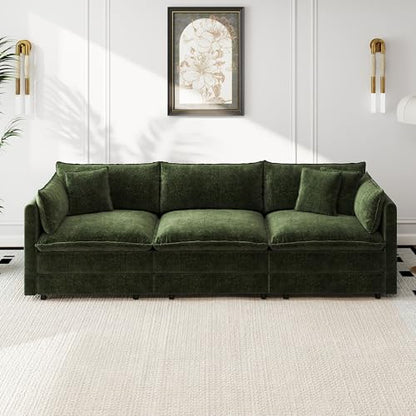 Aoowow Modular Sectional Sofa,112.2 Inch Deep 3-Seater Sofas Comfy Chenille Cloud Sofas and Couches with Pillows for Living Room Apartment（Green） - color: Green-new, size: 3 Seat