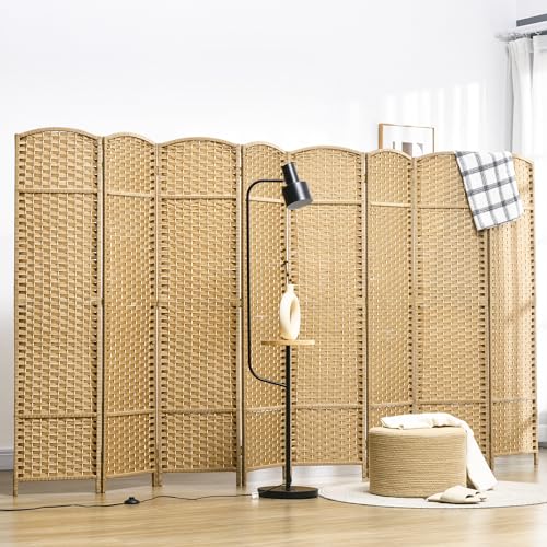 HOMCOM Room Divider 8 Panel Folding Privacy Screen 5.6' Tall Nature Wood | Freestanding Partition, Home Office, Bedroom - color: Natural, size: 8 Panel