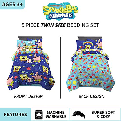 Franco Kids Bedding Super Soft Comforter and Sheet Set with Sham, 5 Piece Twin Size, Spongebob Squarepants - color: Spongebob Squarepants, size: Twin