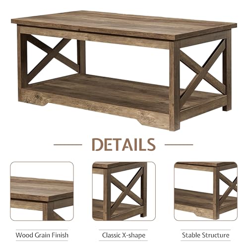 3 Piece Living Room Table Set with Barn Door, Barnwood | Includes Coffee Table and 2 End Tables, Charging Station &USB Ports, Rustic Farmhouse Style, Living Room Furniture Set - color: Barnwood