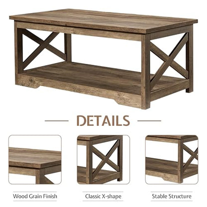 3 Piece Living Room Table Set with Barn Door, Barnwood | Includes Coffee Table and 2 End Tables, Charging Station &USB Ports, Rustic Farmhouse Style, Living Room Furniture Set - color: Barnwood
