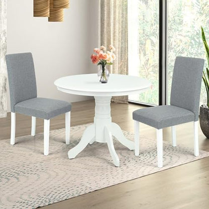 Round Solid Wood Dining Table 38.5'' D with Pedestal Base, Kitchen Round Table for 2 and 4 Persons, Restaurant Table, White Color - color: White
