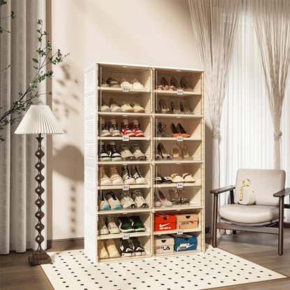 ANTBOX Portable Shoe Rack Organizer for Closet Entryway, Stackable Sneaker Storage Shoe Cabinet with Magnetic Clear Door, Large Plastic Storage containers Bins with Lids 8 Tiers 32 Pairs - size: 8 Tiers 32 Pairs