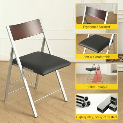 Folding Chairs 2 Pack, 450Lbs Steel Frame Foldable Dining Chairs, Black | 1.37" Folded, Waterproof Rustproof Indoor Outdoor Padded Folding Chairs for Dining Room, Conference Rooms, Weddings, Events - color: Black