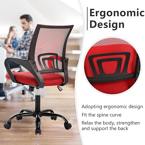 PayLessHere Office Computer Chair Ergonomic Cheap Desk Chair Adjustable Comfortable Mid Back Task Rolling Swivel with Lumbar Support for Home Office (Pack of 2, Red) - color: Red, style: pack of 2