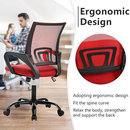 PayLessHere Office Computer Chair Ergonomic Cheap Desk Chair Adjustable Comfortable Mid Back Task Rolling Swivel with Lumbar Support for Home Office Desk, Red - color: Red, style: pack of 1