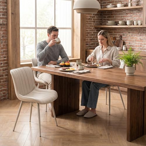 YOUNUOKE Dining Chairs Set of 2 Mid-Century Modern Kitchen Chairs Cream | Faux leather upholstered with Back, fits dining living waiting room guest reception. Waterproof easy to clean assemble, 300lb - color: All Cream