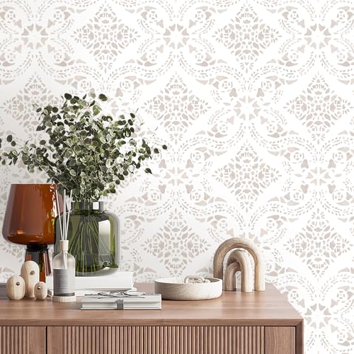 Beige Peel and Stick Wallpaper Boho Contact Paper 16.9inch x 118.1inch Floral Designs Wallpaper Peel and Stick Vintage Self-Adhesive Removable Contact Paper for Cabinets Vinyl - color: BeigeA, size: 16.9inch × 118.1inch