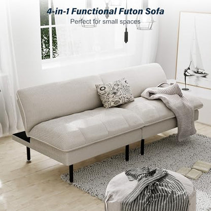 Ribilake 2 Sets 70" Futon Sofa Bed, 4 1 Multi-Function Couch Sleeper with Adjustable Backrest, Modern Convertible Futon, Recliner Small Loveseat for Living Room, Beige - color: Beige, size: 2 Sets