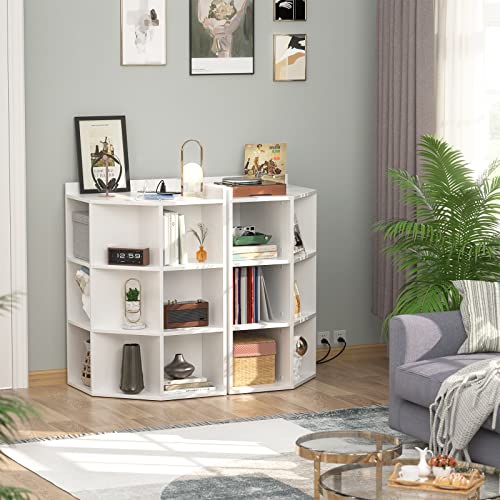 Aheaplus Corner Cabinet, White Corner Storage with USB Ports and Outlets, Corners Cube Toy Storage for Small Space, Wooden Cubby Corner Bookshelf with 9 Cubes for Bedroom, Living Room, Office, White - color: White, size: 4-Tier