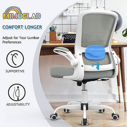 Mimoglad Ergonomic High Back Mesh Office Chair, Adjustable Lumbar Support, Thickened Seat Cushion (Modern, Moon Gray) - color: Moon Gray