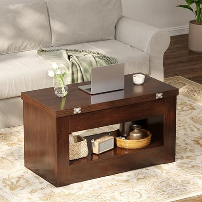 UNIQUITE 40" Lift Top Coffee Table, 4 in 1 Multi-Function Lift Coffee Table with Storage and Hidden Compartment, Convertible Coffee Tables to Dining Table for Living Room, Walnut - color: Walnut