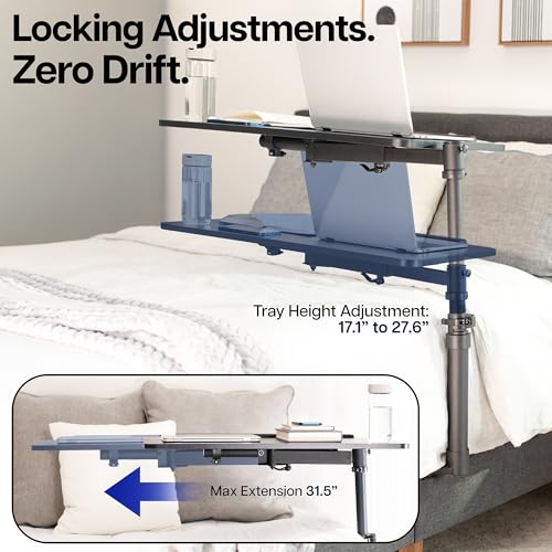 Height Adjustable Under Mattress 30 inch Bedside Desk, Works with Lofts and Beds Without Frames, Tilting Desktop, Fits Laptops, Books, and More, Black - size: 30"