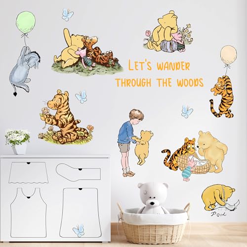Winnie Character Stickers, Winnie Inspirational Stickers, The Pooh Wall Stickers for Kids, The Pooh Removable Sticker for Baby Kids Nursery Children Room Bedroom Living Room Playroom Wall Decoration - style: Winnie 04