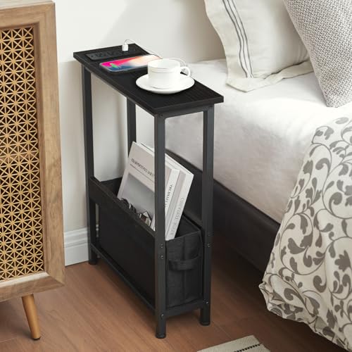 BAMGROW Slim Charging End Table with Storage - for Small Spaces and Bedroom (Black) - color: Black
