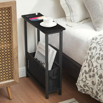BAMGROW Slim Charging End Table with Storage - for Small Spaces and Bedroom (Black) - color: Black