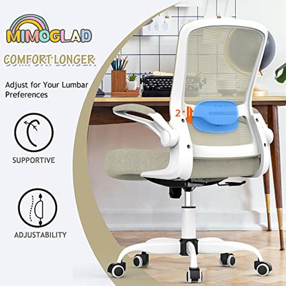 Mimoglad Home Office Chair - Ergonomic High Back Desk Chair with Adjustable Lumbar Support and Thickened Seat Cushion - Breathable Mesh Computer Chair - color: Light Ivory