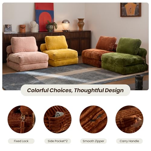 ovios Folding Sofa Bed, Foldable Sleeper Chair Floor Futon, Comfy Portable Convertible Fold Out Lounge Chairs for Living Room Bedroom, Brown - color: Brown