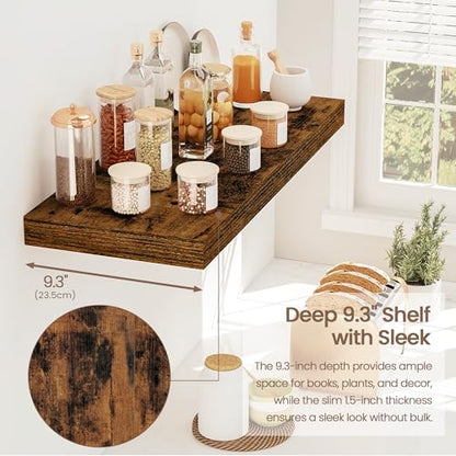 Vivelove Floating Shelves 9 inch Deep 24”Long Set of 2, Rustic Brown | Easy Install With Hardware, 1.5" Thick, Invisible Brackets, Wall Mounted, No Sagging, For Any Room - color: Rustic Brown, size: 24”wx9.3”dx1.5”h