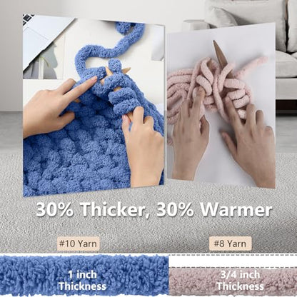 Cozyful Chunky Yarn for Hand Knitting - #10 Chunky Chenille Yarn, Jumbo Big Thick Chunky Yarns for Crocheting, Super Bulky Chunky Knit Blanket Yarns, 8 Skein (22 yds 8 oz Each Skein), Country Blue - color: Country Blue