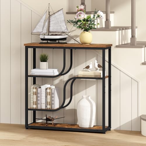 HOOBRO 29.5" Console Table, 5-Tier Narrow Entryway Table, Behind Couch Table with Storage Shelves, Sofa Table for Hallway, Living Rooms, Entryway, Rustic Brown and Black BF69XG01 - color: Rustic Brown + Black