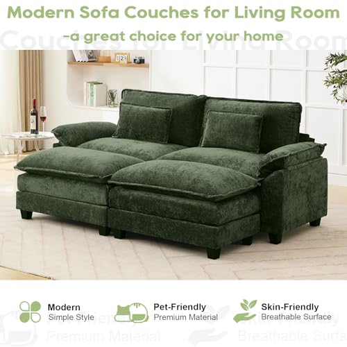 86" Modular Sectional Sofa, Comfy Deep Cloud Couch with Ottoman | Couches for Living Room, Sofa Bed, Modular Couch, Deep and Wide Seat, Chenille Sofa Sleeper with Throw Pillows, Green - color: Green, size: 86 Inch 4