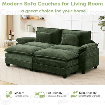 86" Modular Sectional Sofa, Comfy Deep Cloud Couch with Ottoman | Couches for Living Room, Sofa Bed, Modular Couch, Deep and Wide Seat, Chenille Sofa Sleeper with Throw Pillows, Green - color: Green, size: 86 Inch 4