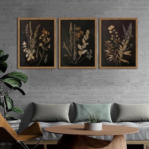Framed Dark Botanical Wall Art Set of 3, Black Moody Floral Wall Decor Paintings, Dark Academia Decor, Vintage Flower Artwork Prints Pictures for Living Room Bedroom Bathroom 16x24 Inch - color: Dark Flowers, size: 24L" x 16W"